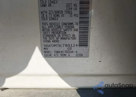 2014 Nissan Rogue Sl from USA, damaged, VIN 5N1AT2MT7EC780124